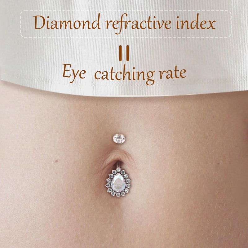 AROWRO Store Gold Belly Button Ring G23 Titanium Hypoallergenic 14G belly ring for Women Men Teardrop Navel Piercing Jewelry 10mm Barbell With Cubic Zircon - Image 4